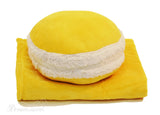 Macaron Shape Throw Cushion Pillow with  Youth Size Soft Black Fleece Blanket for Travel and Home