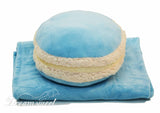 Macaron Shape Throw Cushion Pillow with  Youth Size Soft Black Fleece Blanket for Travel and Home